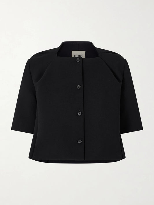 Image of Coats & Jackets. Product name - Franc Cropped Crepe Jacket in Black colour by brand - KHAITE