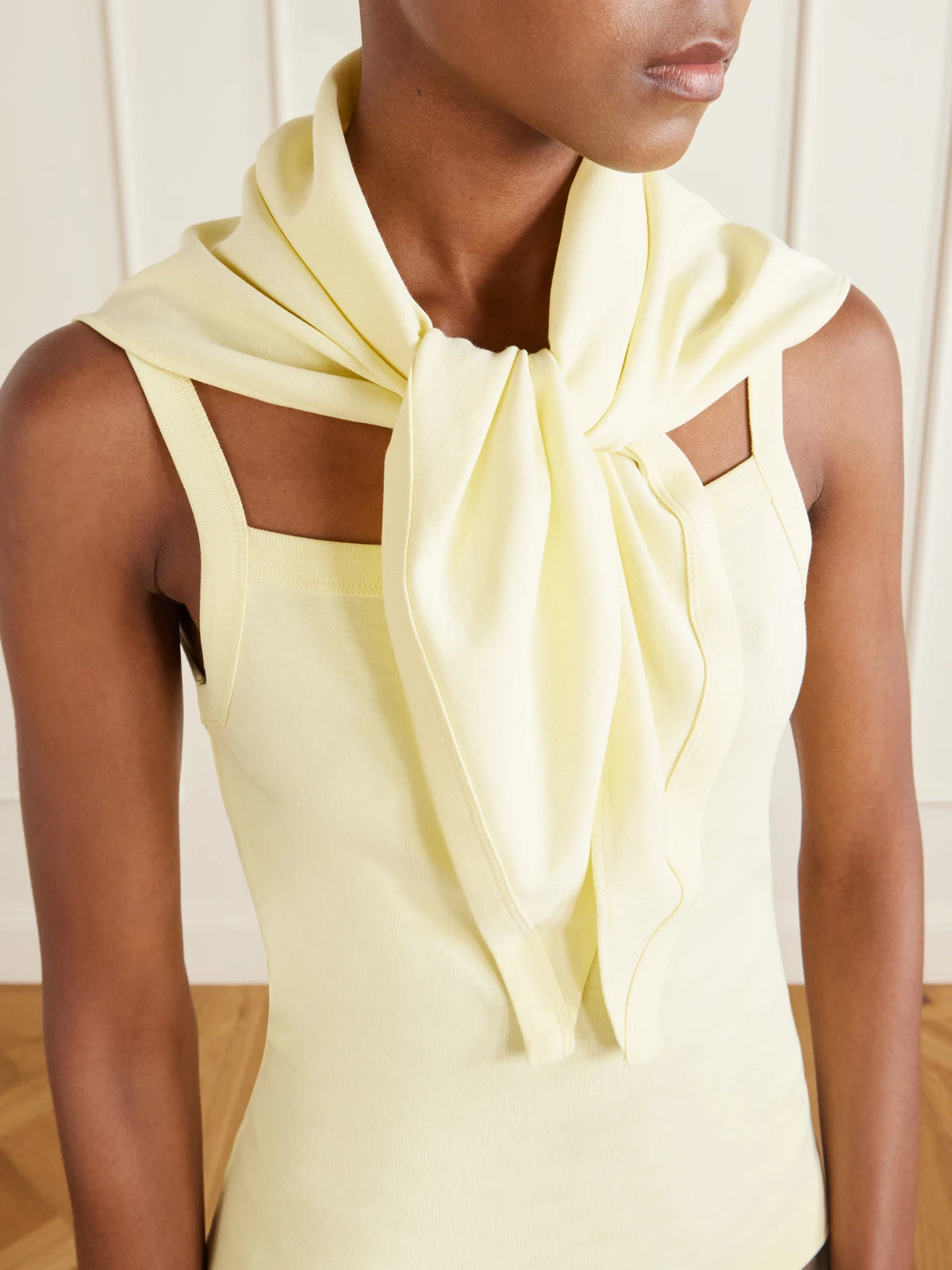 Image of Scarves & Shawls. Product name - Flore Organic Cotton-jersey Scarf in Pastel yellow colour by brand - FLORE FLORE