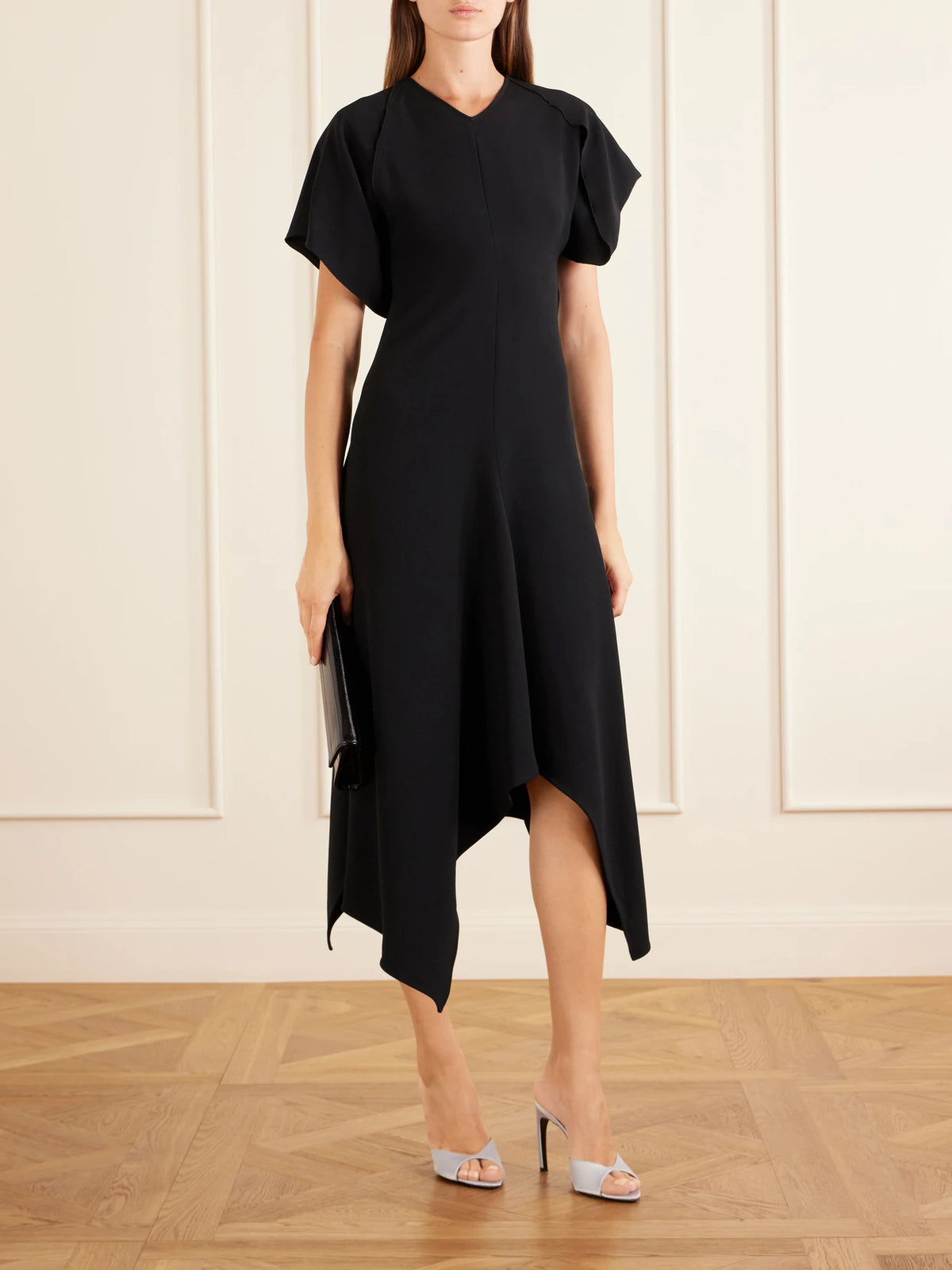 Image of Dresses. Product name - Draped Jersey Midi Dress in Black colour by brand - Victoria Beckham