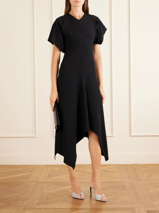 Image of Dresses. Product name - Draped Jersey Midi Dress in Black colour by brand - Victoria Beckham