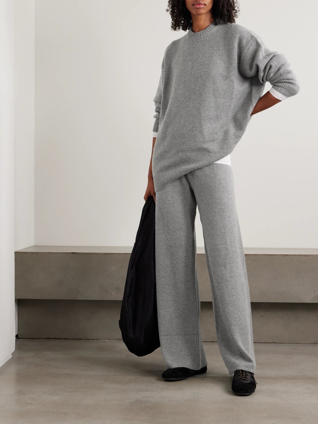Image of Sleepwear & Loungewear. Product name - Cashmere Wide-leg Pants in Dark Heather Gray colour by brand - SKIMS