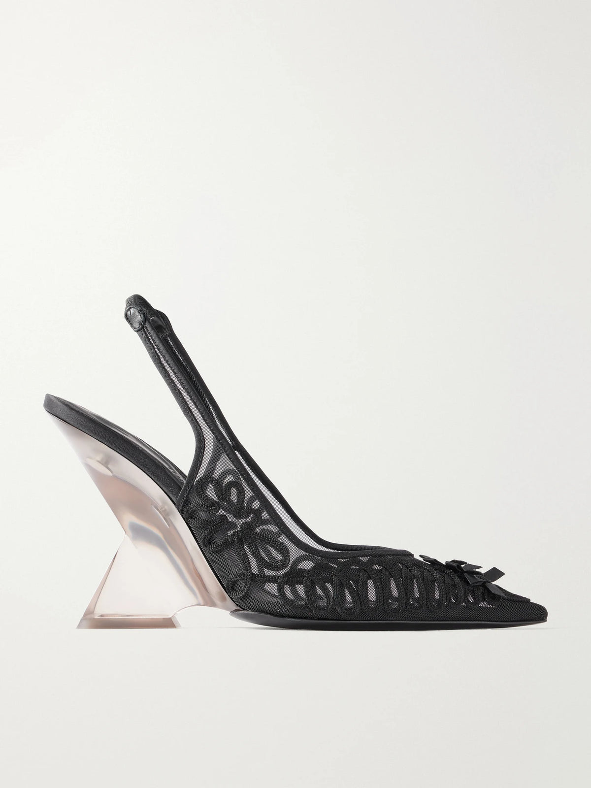 The Attico Cheope 105 Bow-embellished Embroidered Tulle Wedge Slingback Pumps