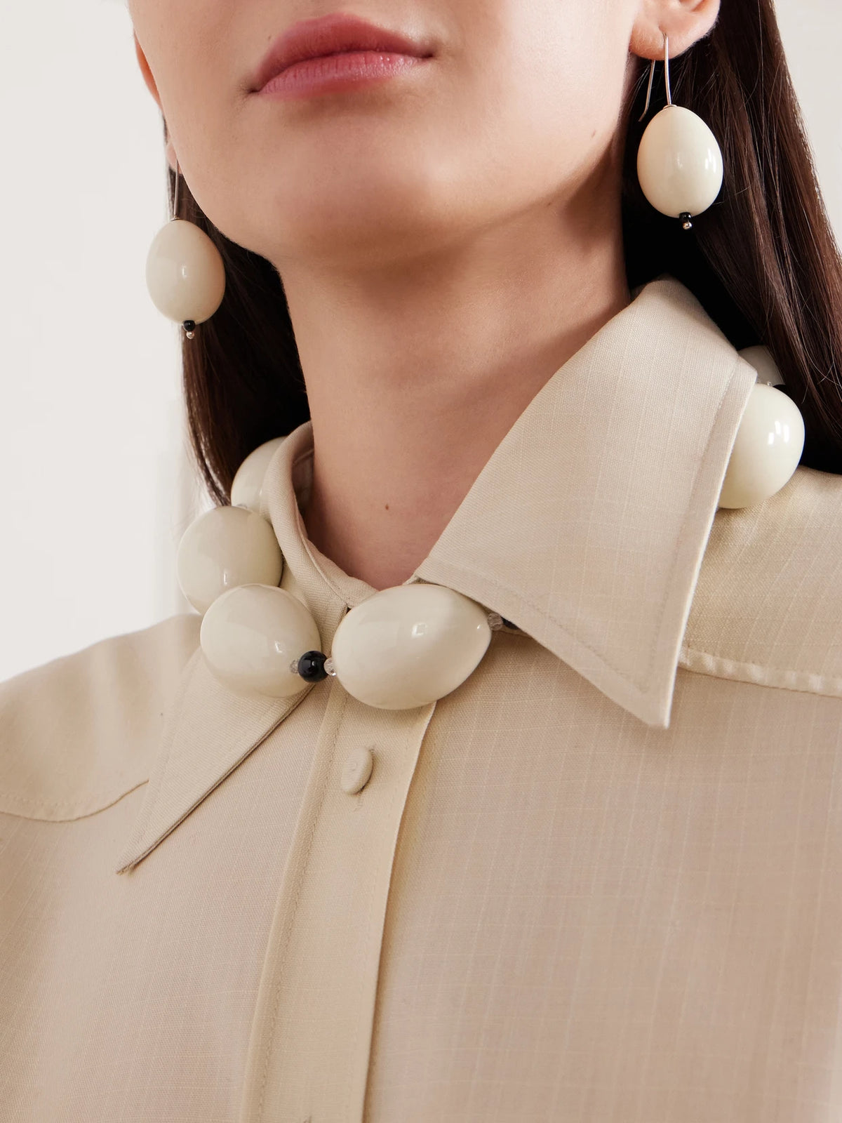 Image of Jewelry. Product name - Host Egg Porcelain, Crystal-quartz And Sterling Silver Earrings in White colour by brand - Gohar World