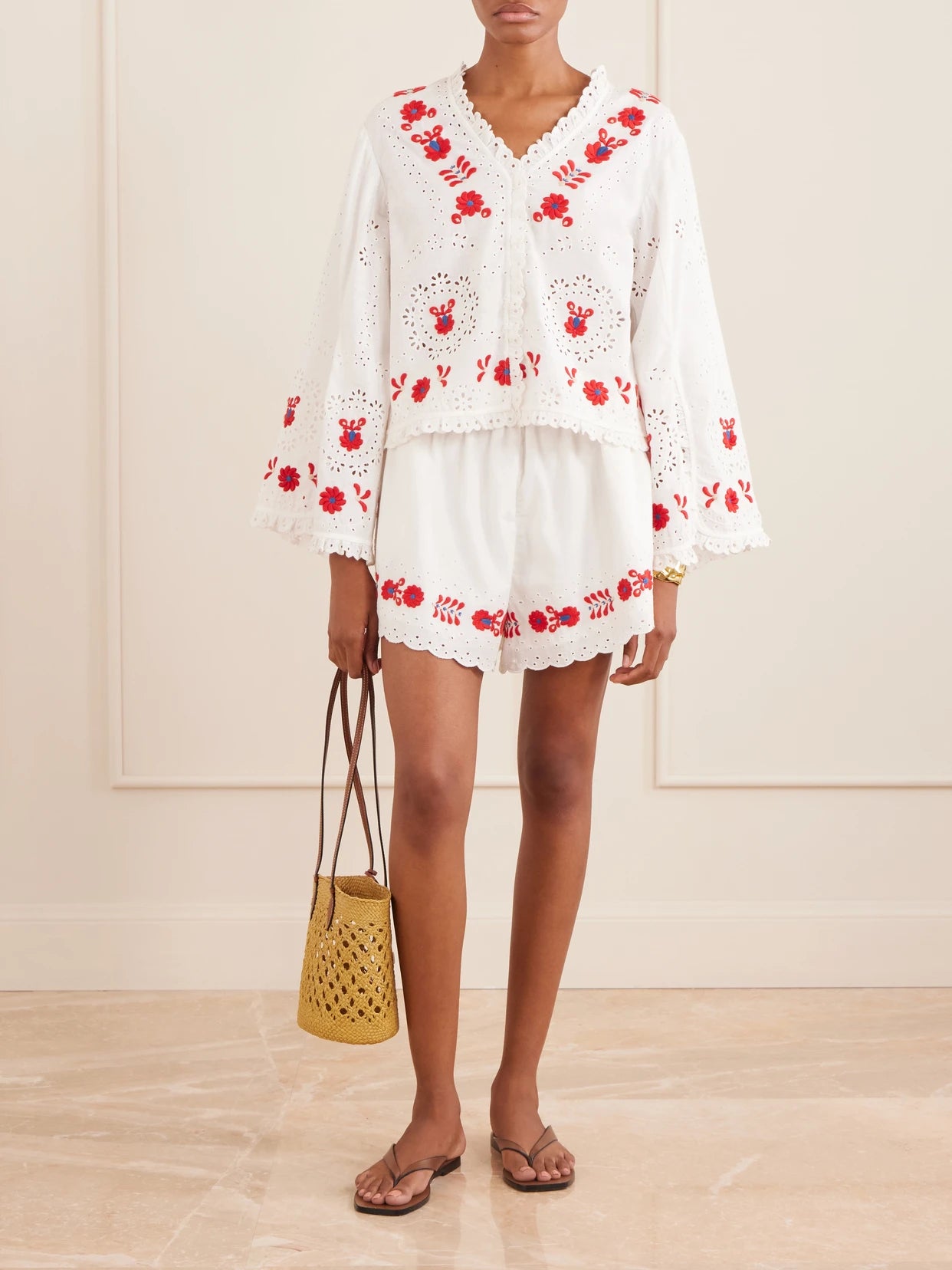 Image of Shirts. Product name - Catharina Embroidered Cotton And Linen Shirt in Cream colour by brand - Sea