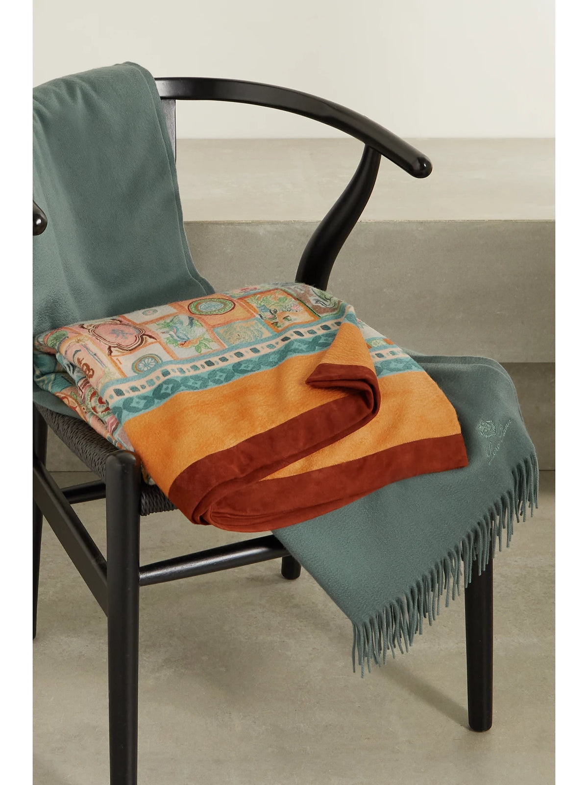 Image of Chair & Sofa Cushions. Product name - Suede-trimmed Brushed-cashmere Throw in Orange colour by brand - Loro Piana