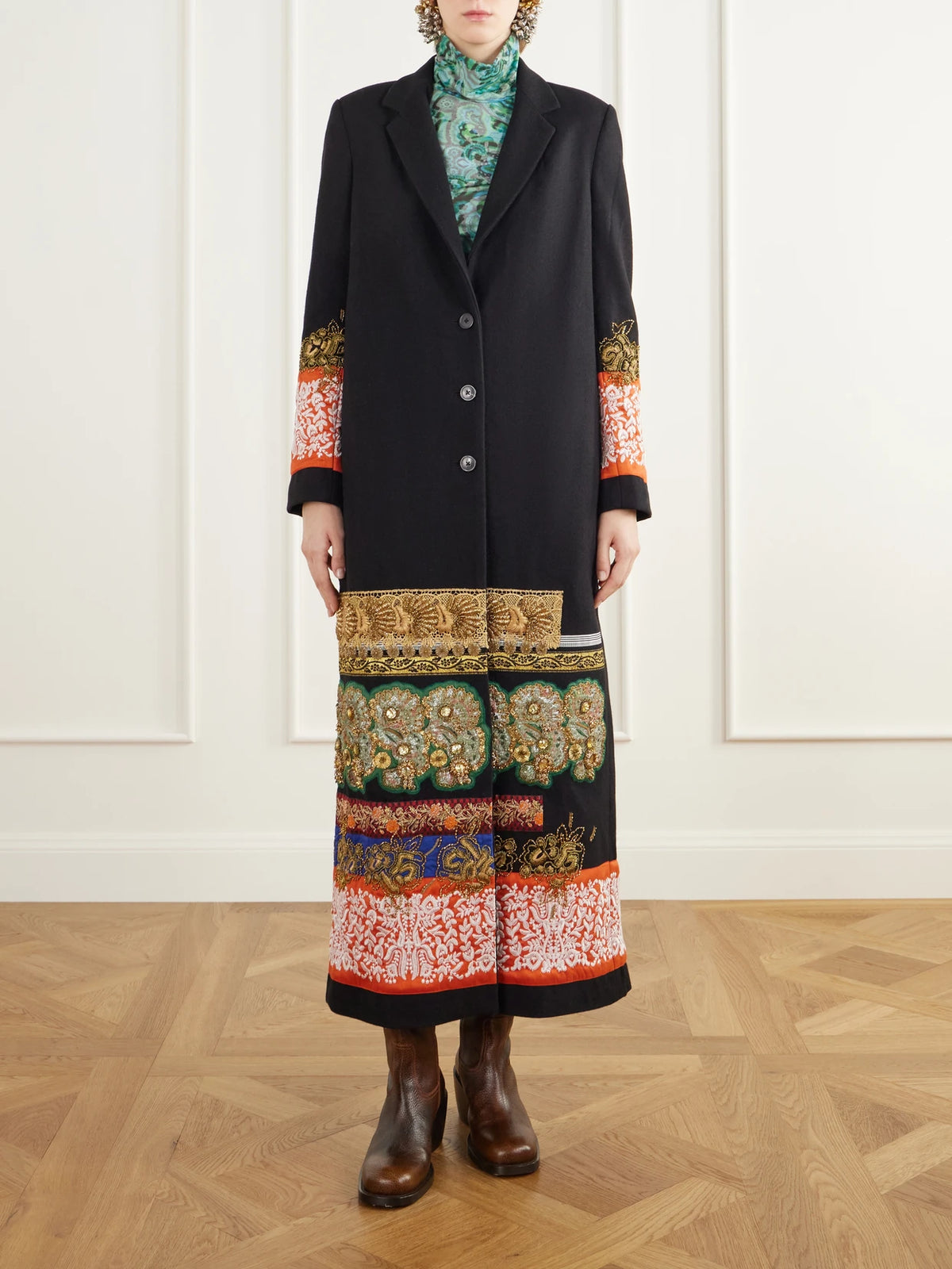 Dries Van Noten Embroidered Embellished Wool-felt Coat