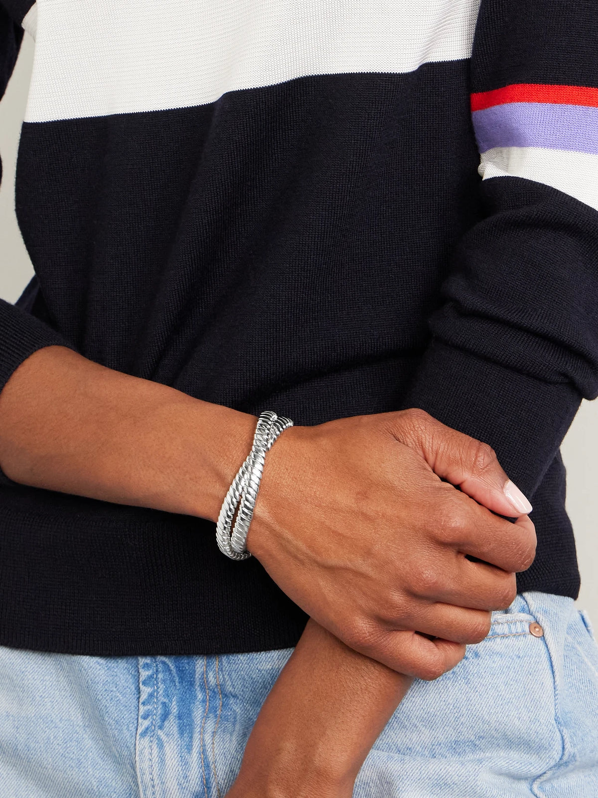 Image of Bracelets. Product name - Double Cobra Silver-tone Bracelet in Multi colour by brand - Roxanne Assoulin