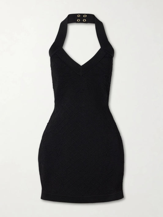 Image of Dresses. Product name - Jacquard-knit Mini Dress in Black colour by brand - Balmain