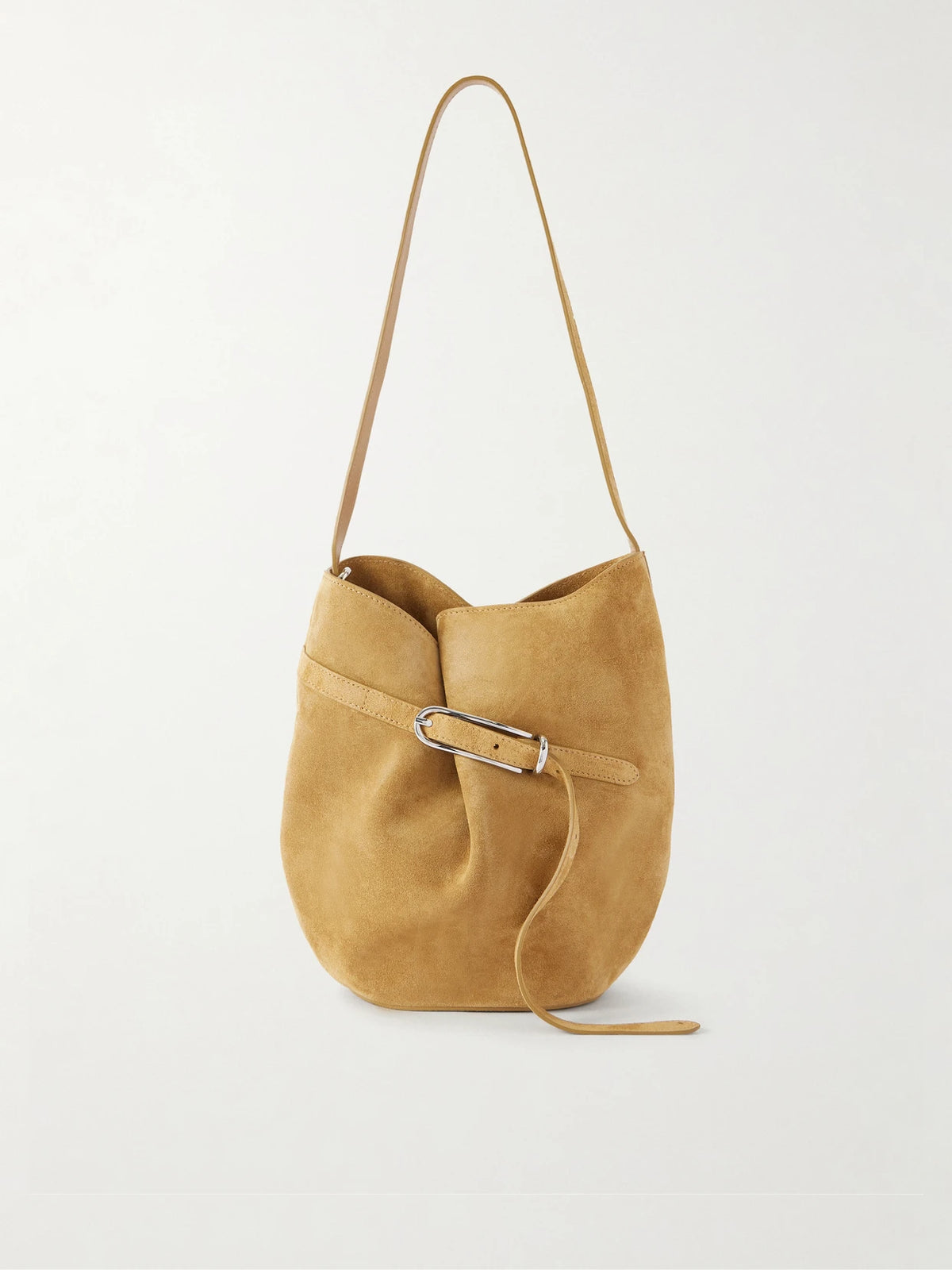 Belted Suede Bucket Bag