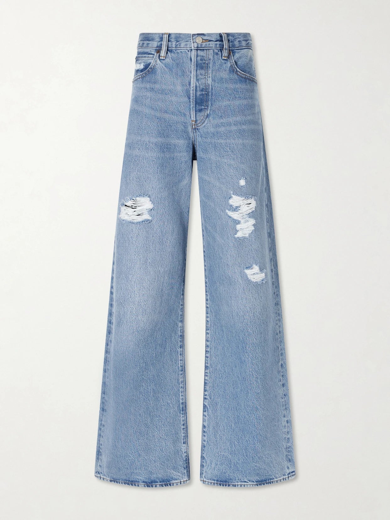 Low Slung Relaxed Wide Distressed Low-rise Wide-leg Jeans
