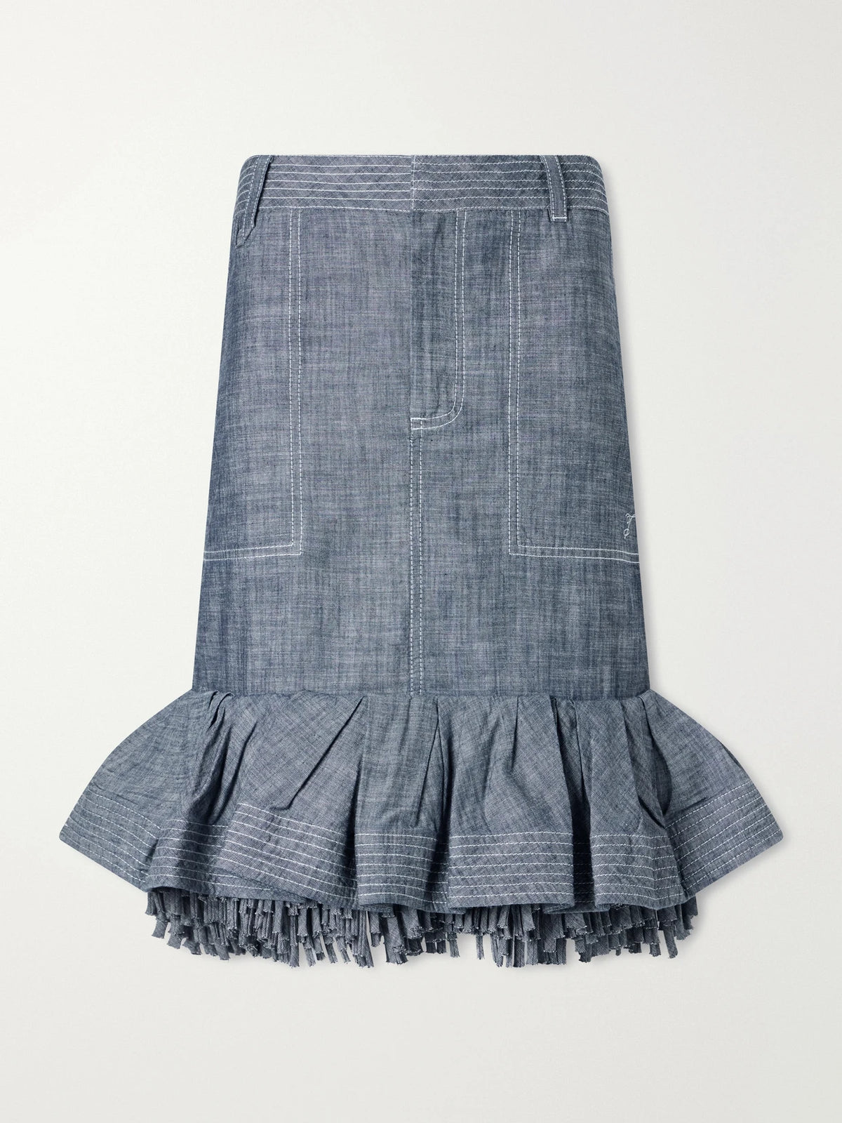 Jacquemus La Jupe Cabana Fringed Ruffled Denim Mid-rise Skirt