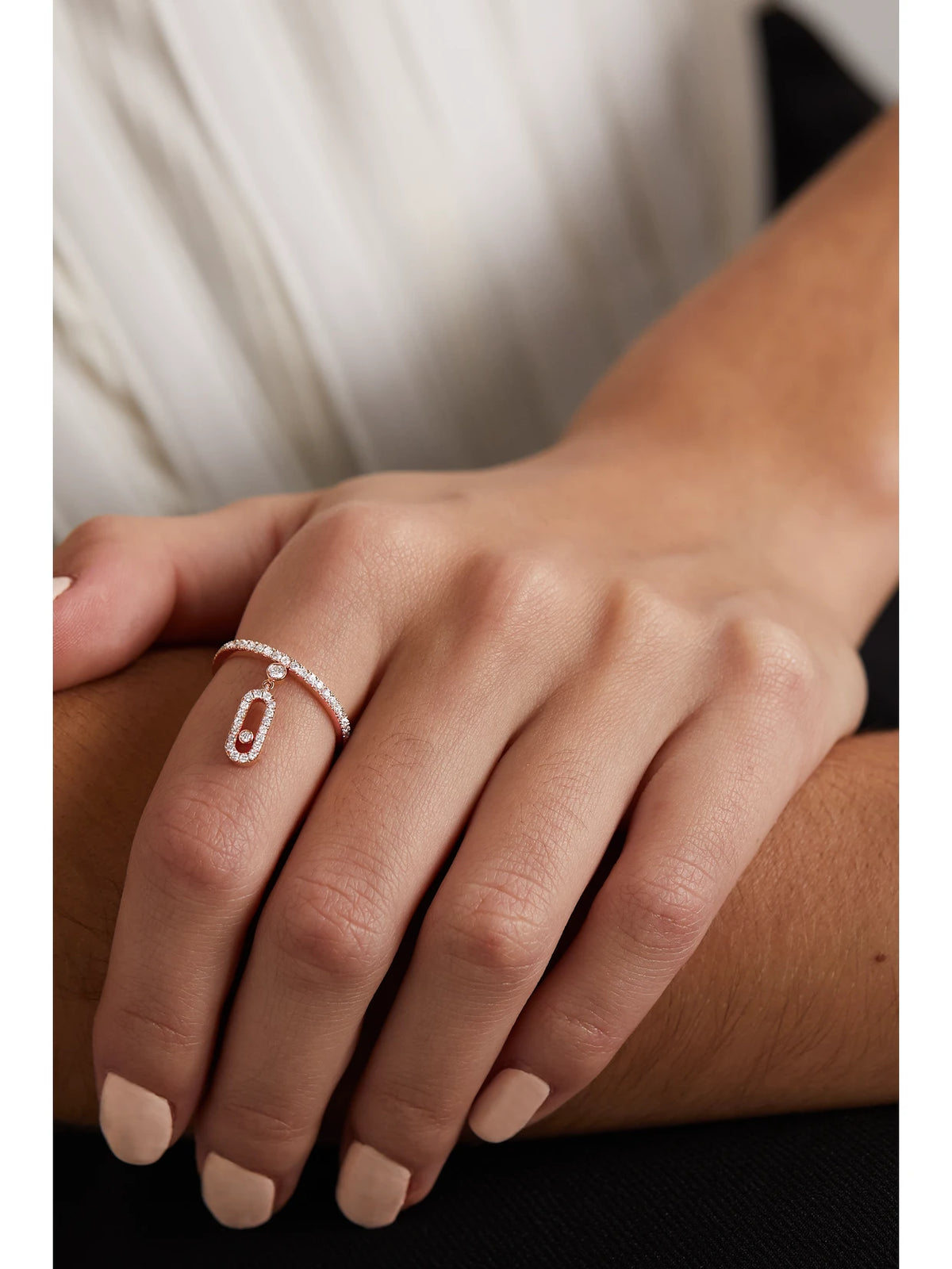 Image of Rings. Product name - Move Uno Tassel 18-karat Rose Gold Diamond Ring in Multi colour by brand - Messika