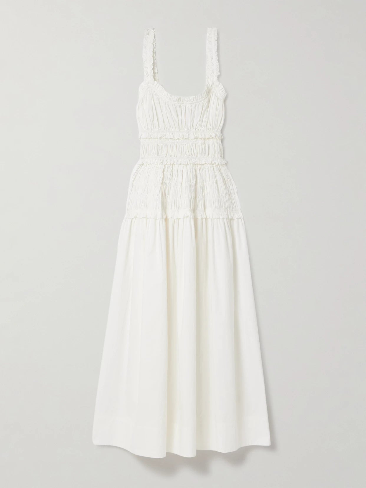 Marianne Shirred Organic Cotton-poplin Midi Dress