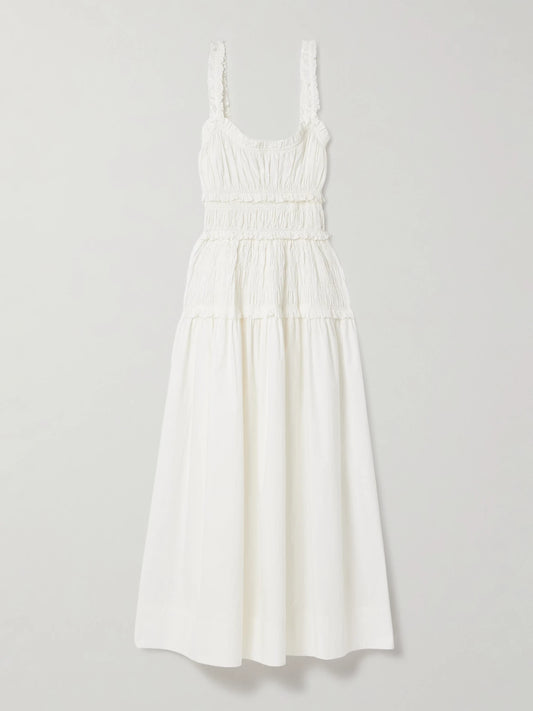 Marianne Shirred Organic Cotton-poplin Midi Dress