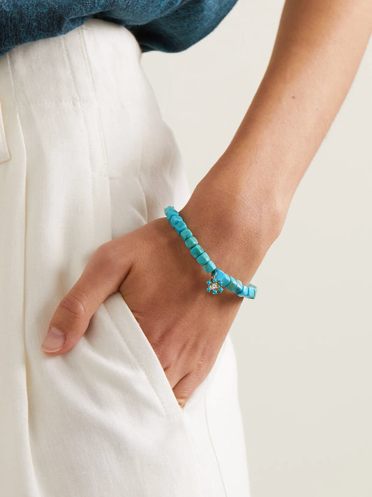 Image of Bracelets. Product name - Eye 14-karat Gold Turquoise Bracelet in Sky blue colour by brand - Sydney Evan