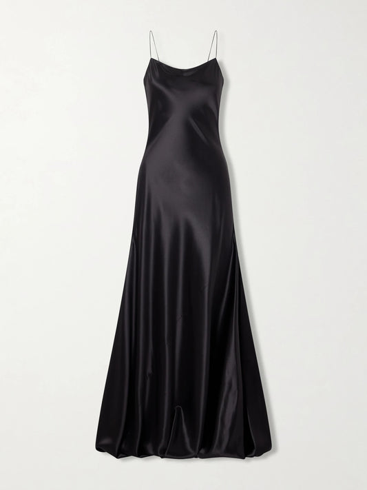 Image of Dresses. Product name - Draped Silk-satin Gown in Black colour by brand - Alaïa