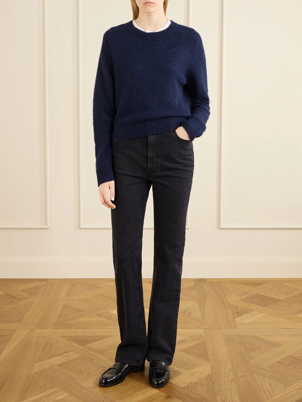 Image of Jeans. Product name - Lino Stretch High-rise Straight-leg Jeans in Black colour by brand - RÓHE