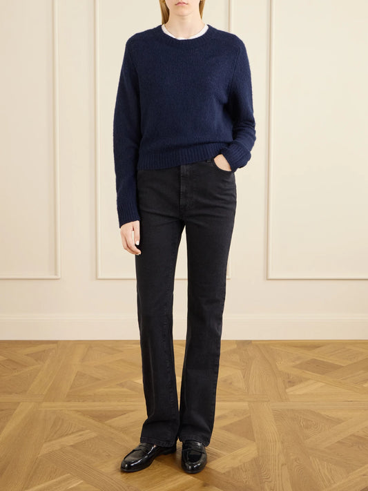 Image of Jeans. Product name - Lino Stretch High-rise Straight-leg Jeans in Black colour by brand - RÓHE
