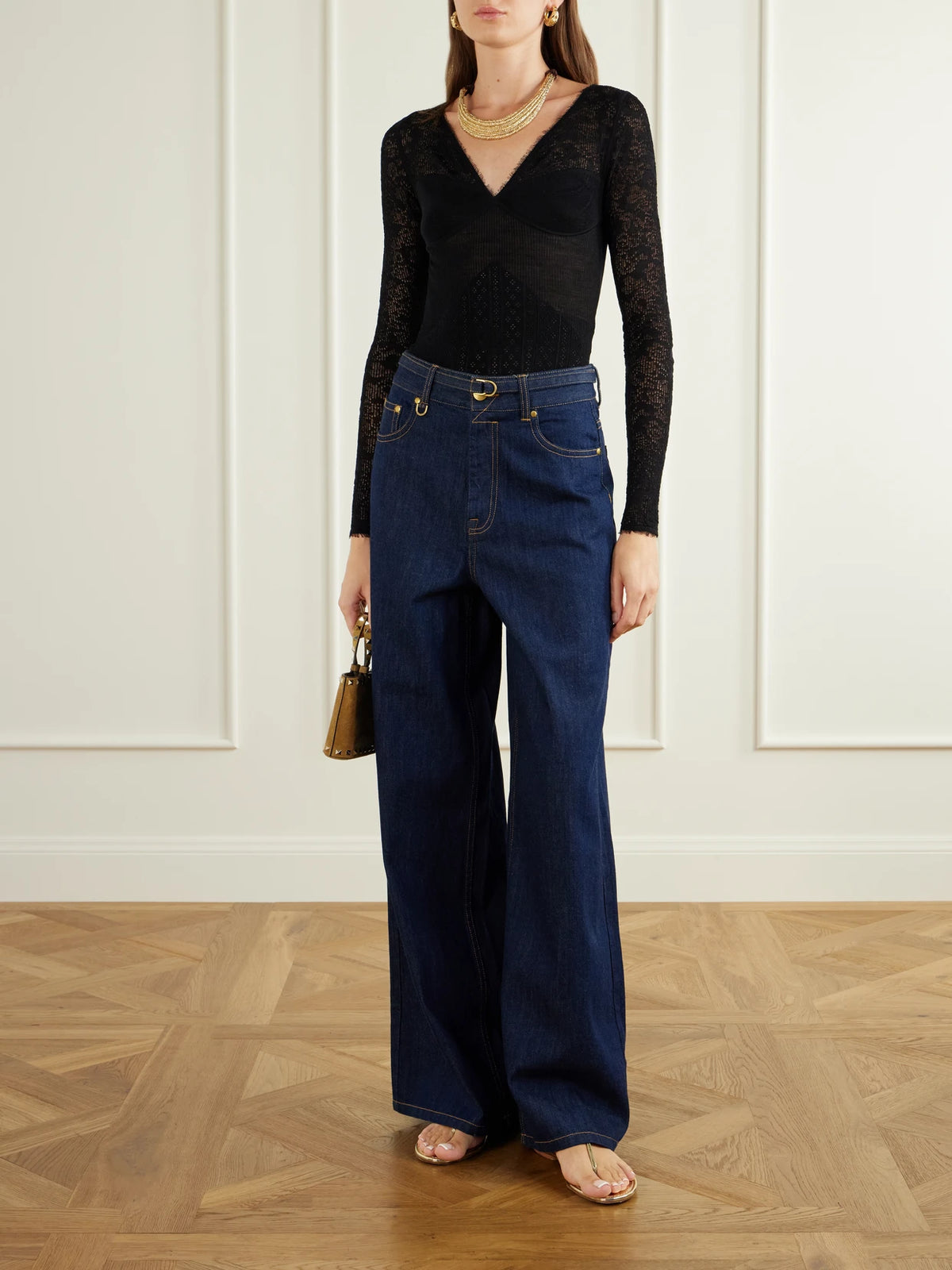 Image of Jeans. Product name - Belted Flared Jeans in Blue colour by brand - Zimmermann