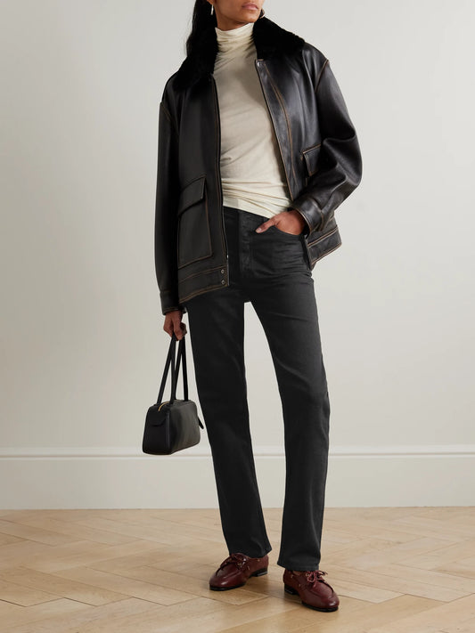 Image of Jeans. Product name - '90s Pinch Waist Long High-rise Straight-leg Jeans in Black colour by brand - AGOLDE