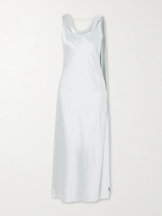 Image of Dresses. Product name - Scarf-detailed Draped Silk-satin Midi Dress in Blue colour by brand - Acne Studios
