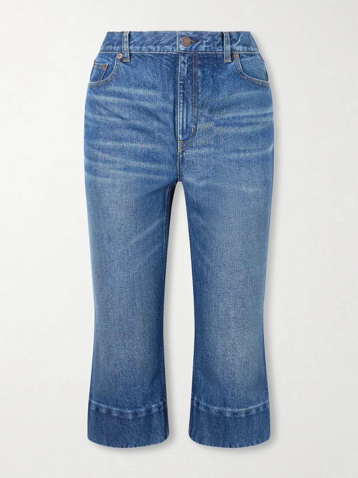 Image of Jeans. Product name - Capri Mid-rise Slim-leg Organic Jeans in Mid denim colour by brand - Chloé