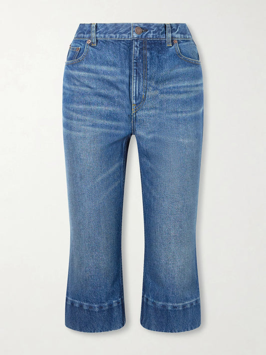 Image of Jeans. Product name - Capri Mid-rise Slim-leg Organic Jeans in Mid denim colour by brand - Chloé