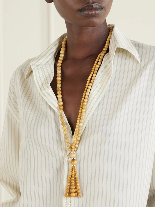 Image of Necklaces. Product name - Venice Opera Tasseled Sterling Silver Jasper Necklace in Yellow colour by brand - Le Sundial
