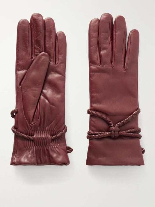 Agnelle Prune Braid-detailed Leather Gloves
