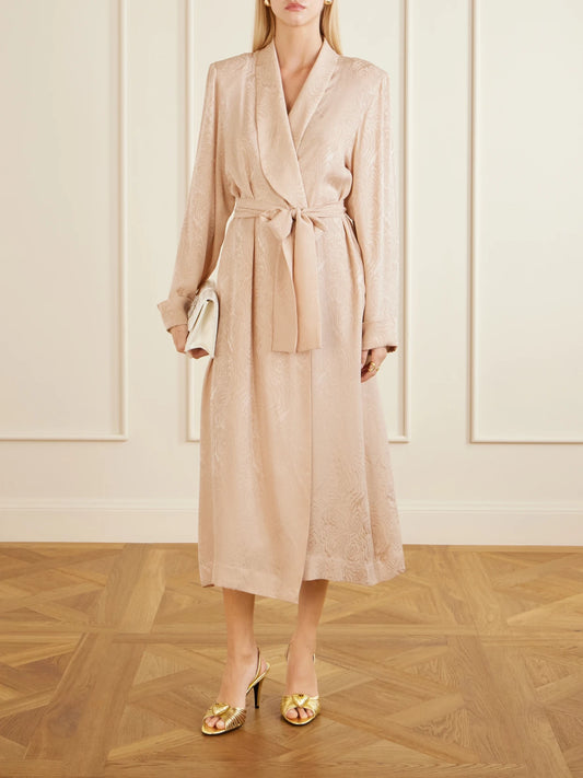 Image of Dresses. Product name - Belted Silk-moiré Midi Dress in Blush colour by brand - Alessandra Rich