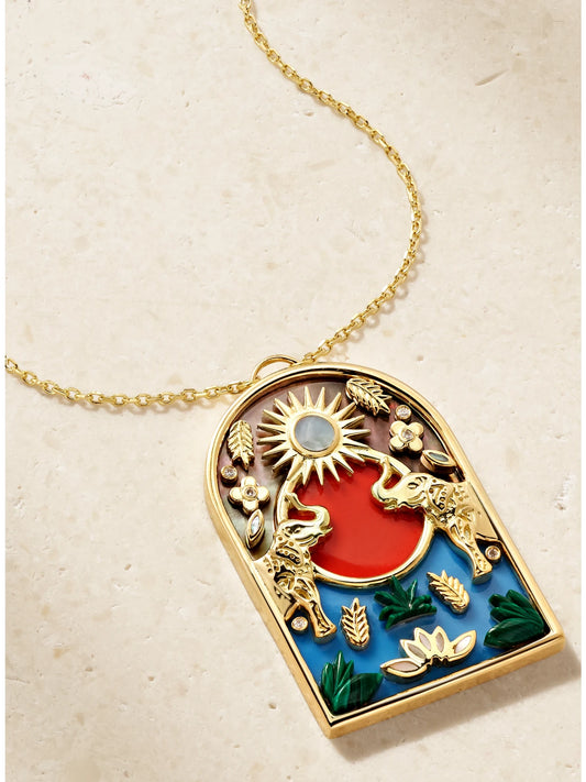 L'Atelier Nawbar Noah's Arch Elephant 18-karat Gold Multi-stone Pendant Necklace