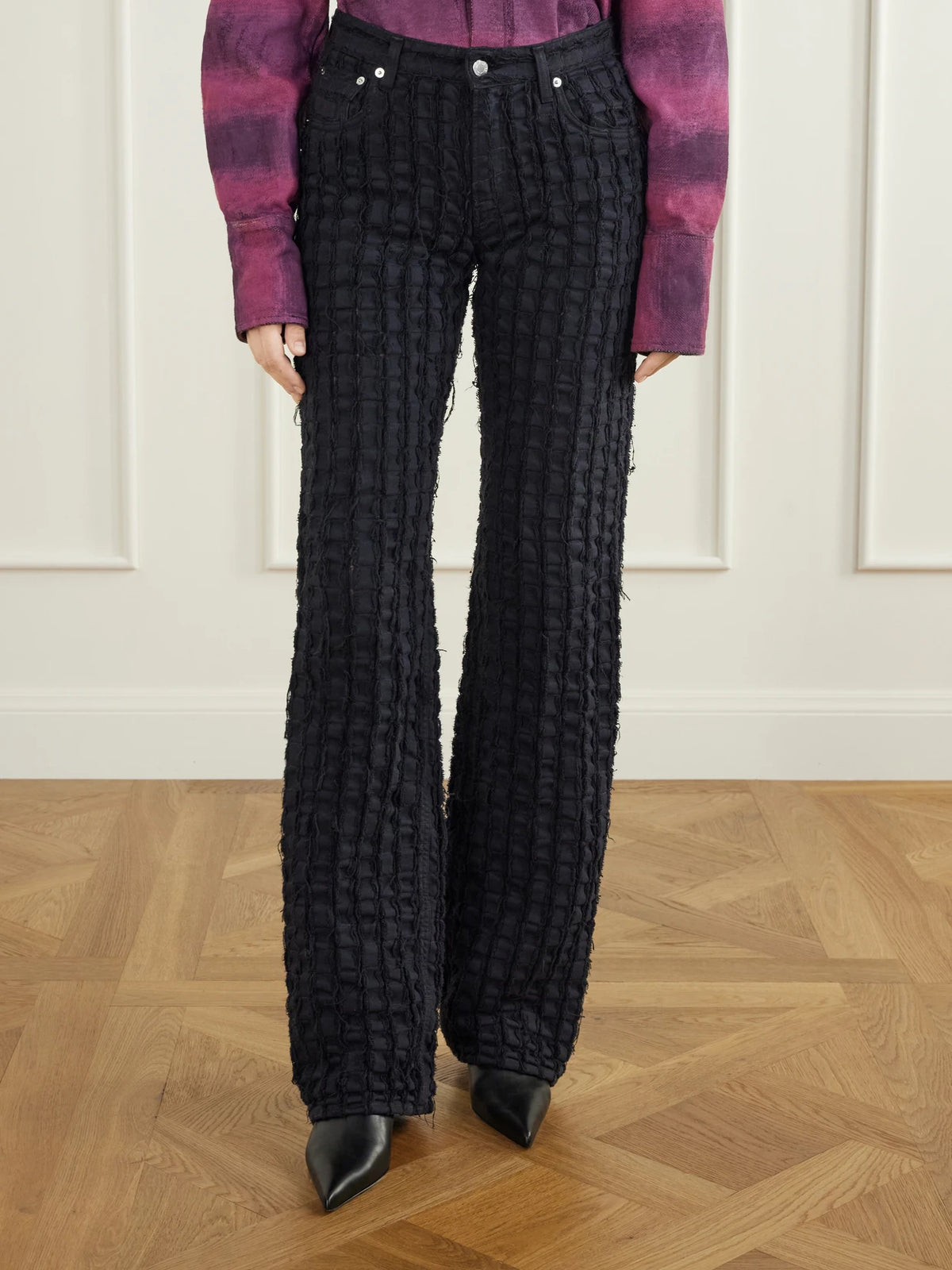 Haikure Star Bull Stripe Distressed High-waist Straight-leg Jeans