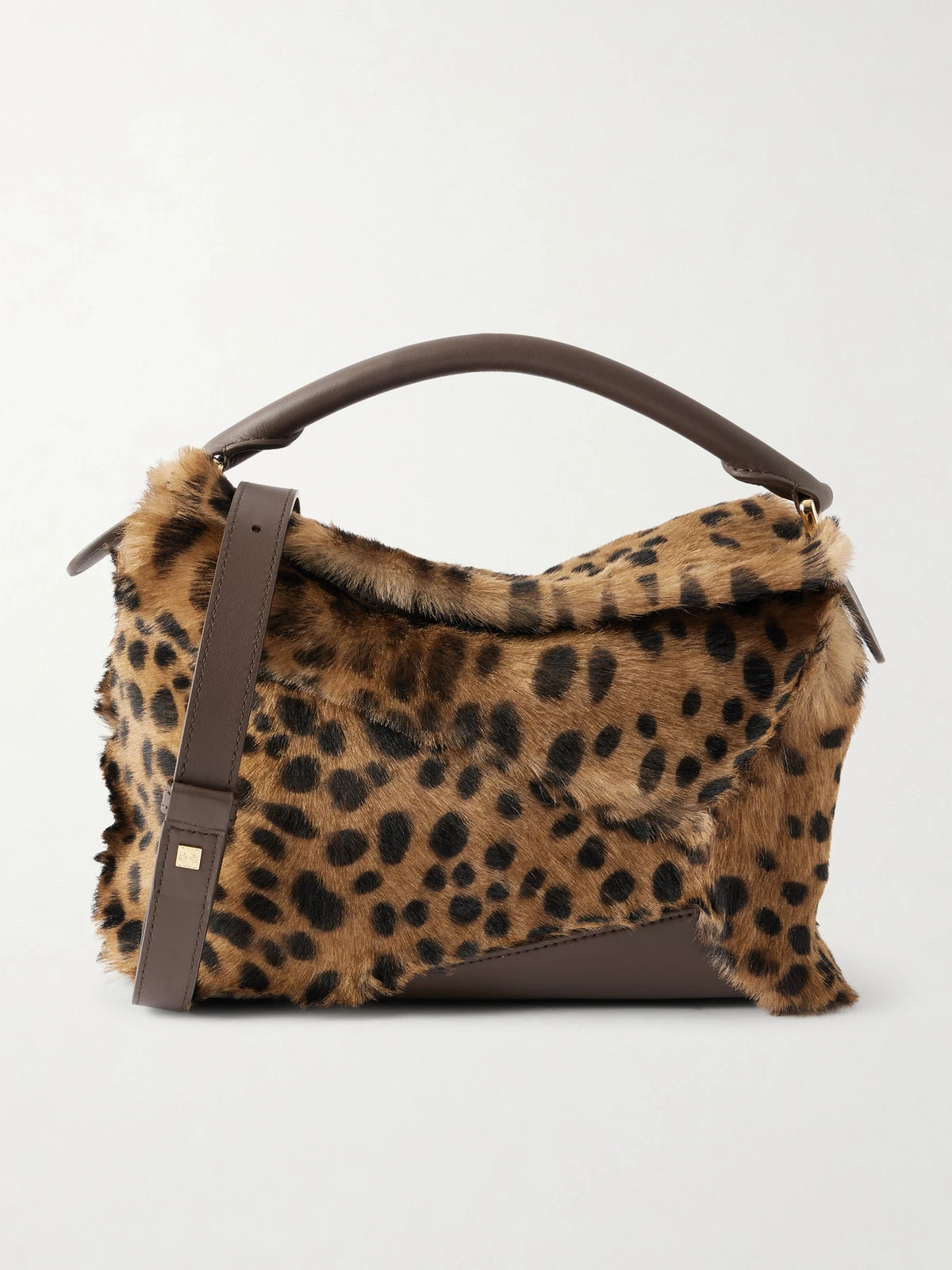 Puzzle Edge Small Leather-trimmed Leopard-print Shearling Shoulder Bag