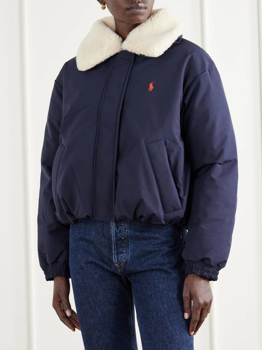 Polo Ralph Lauren Logo-embroidered Cropped Plush-trimmed Shell Down Jacket