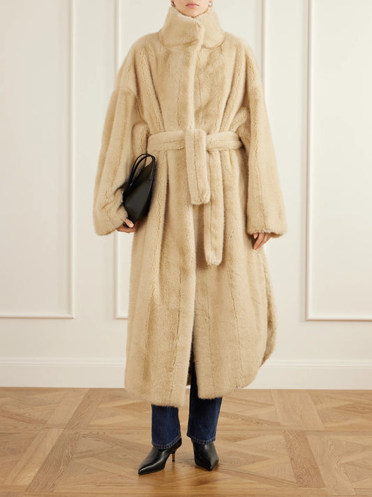 Image of Coats & Jackets. Product name - Ravello Plush Coat in Beige colour by brand - The Frankie Shop