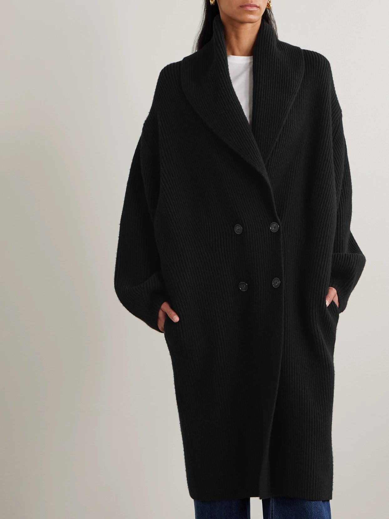 Double-breasted Ribbed Wool Cardigan
