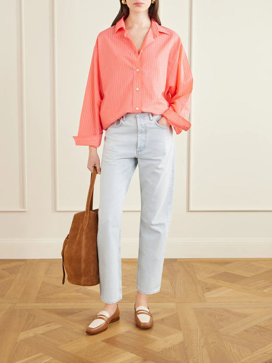 Image of Jeans. Product name - 90's Crop Mid-rise Straight-leg Organic Jeans in Light denim colour by brand - AGOLDE