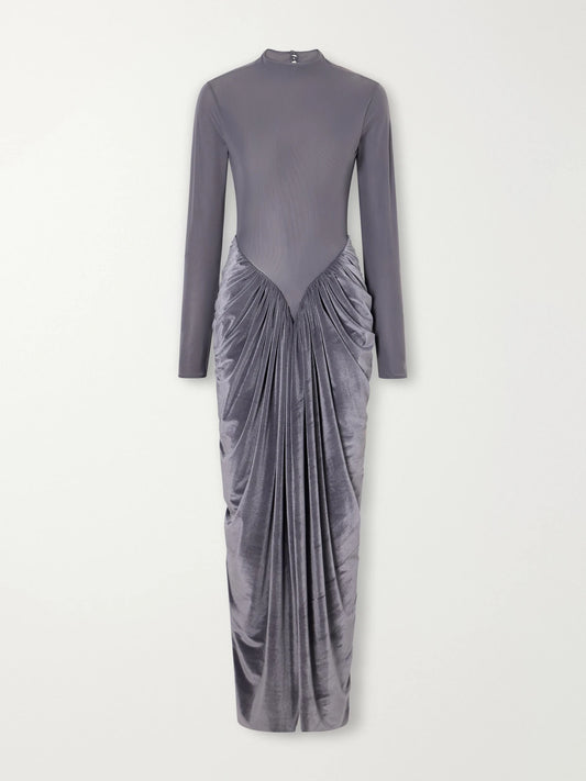 Maygel Coronel Guernica Draped Mesh And Velvet Maxi Dress