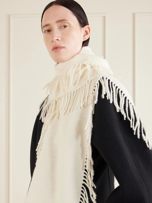 Image of Scarves & Shawls. Product name - Tasseled Cashmere Scarf in Off-white, Red colour by brand - TOTEME