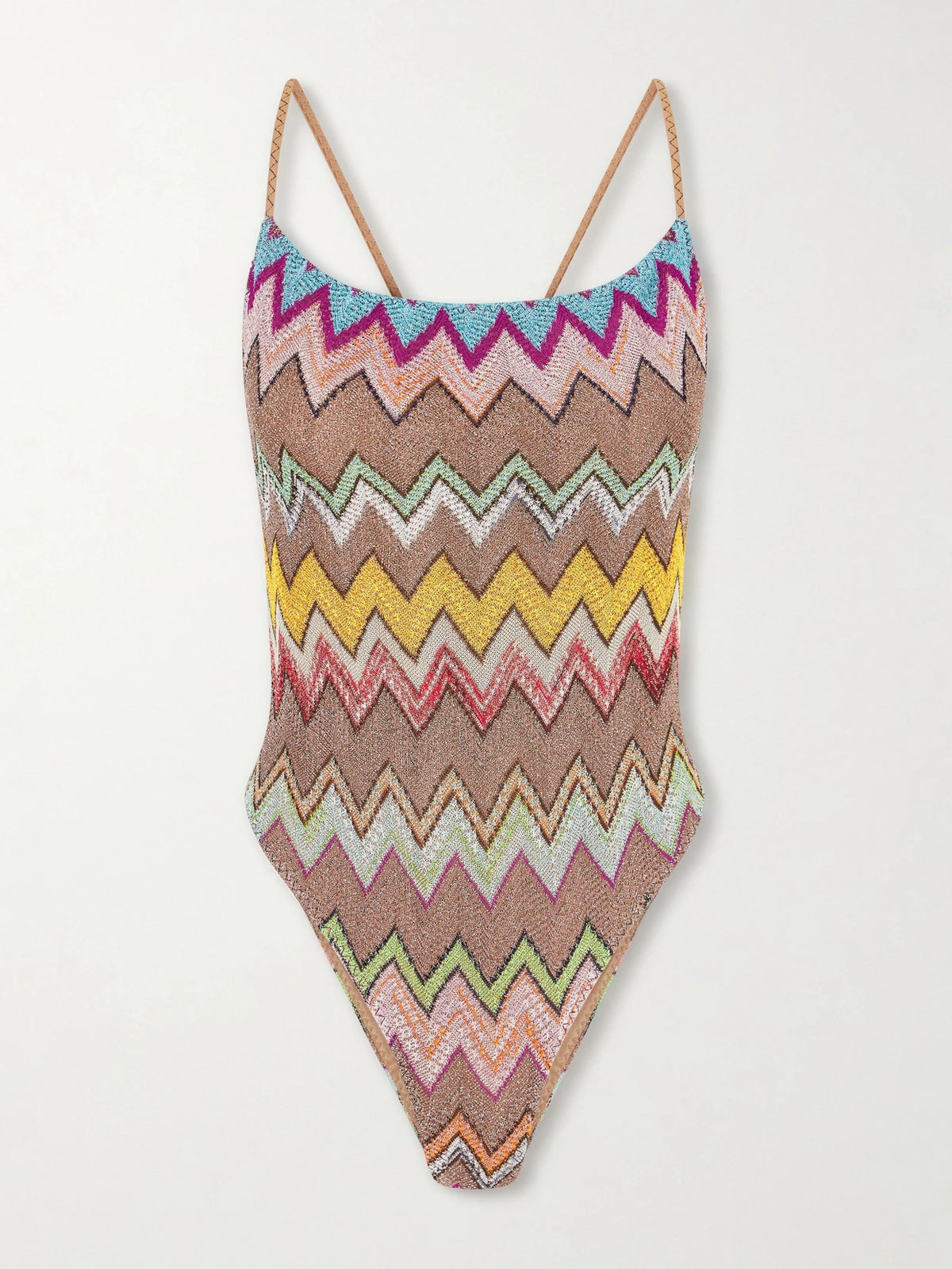 Mare Striped Metallic Crochet-knit Swimsuit