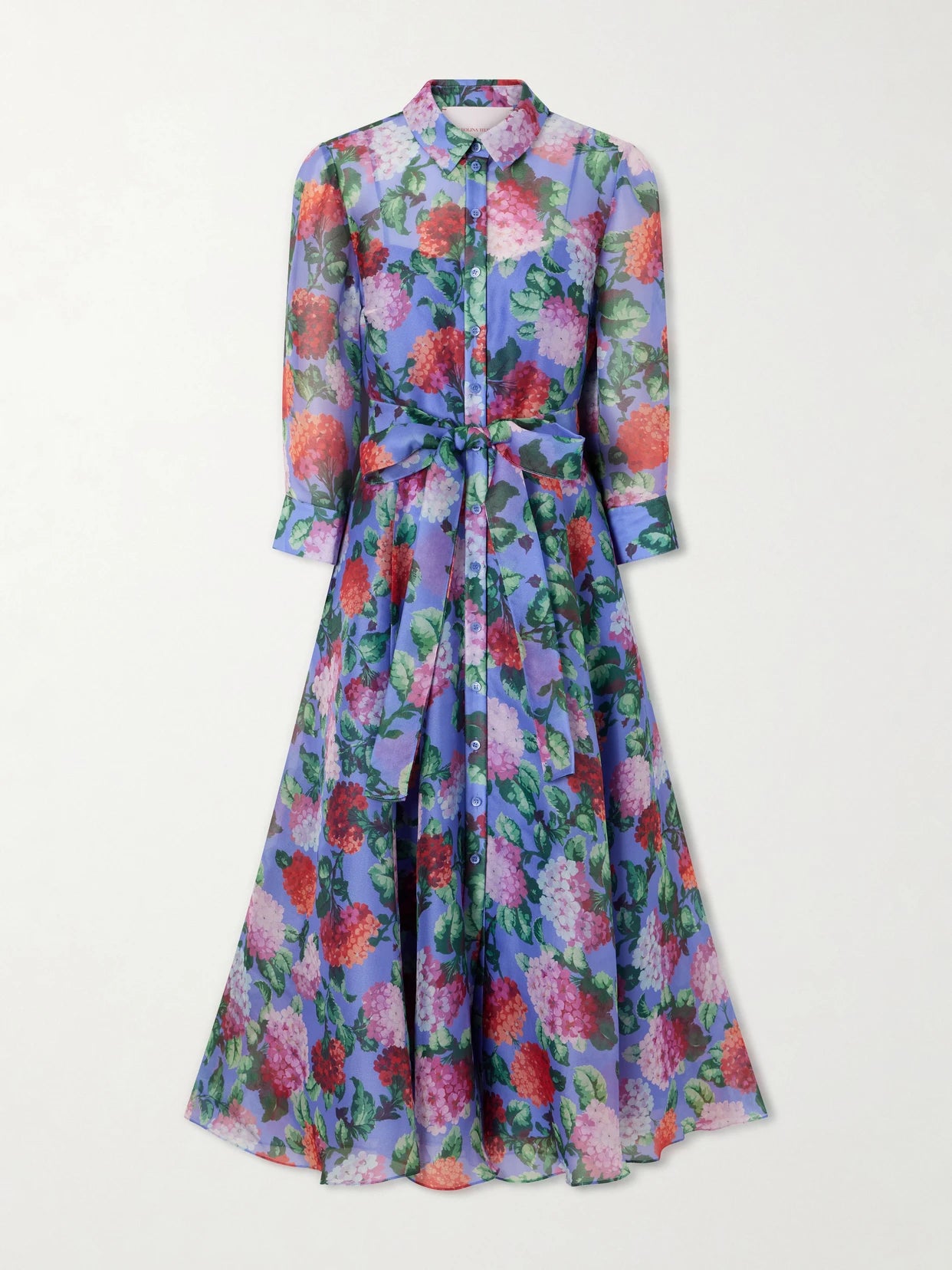 Belted Floral-print Silk-organza Midi Dress