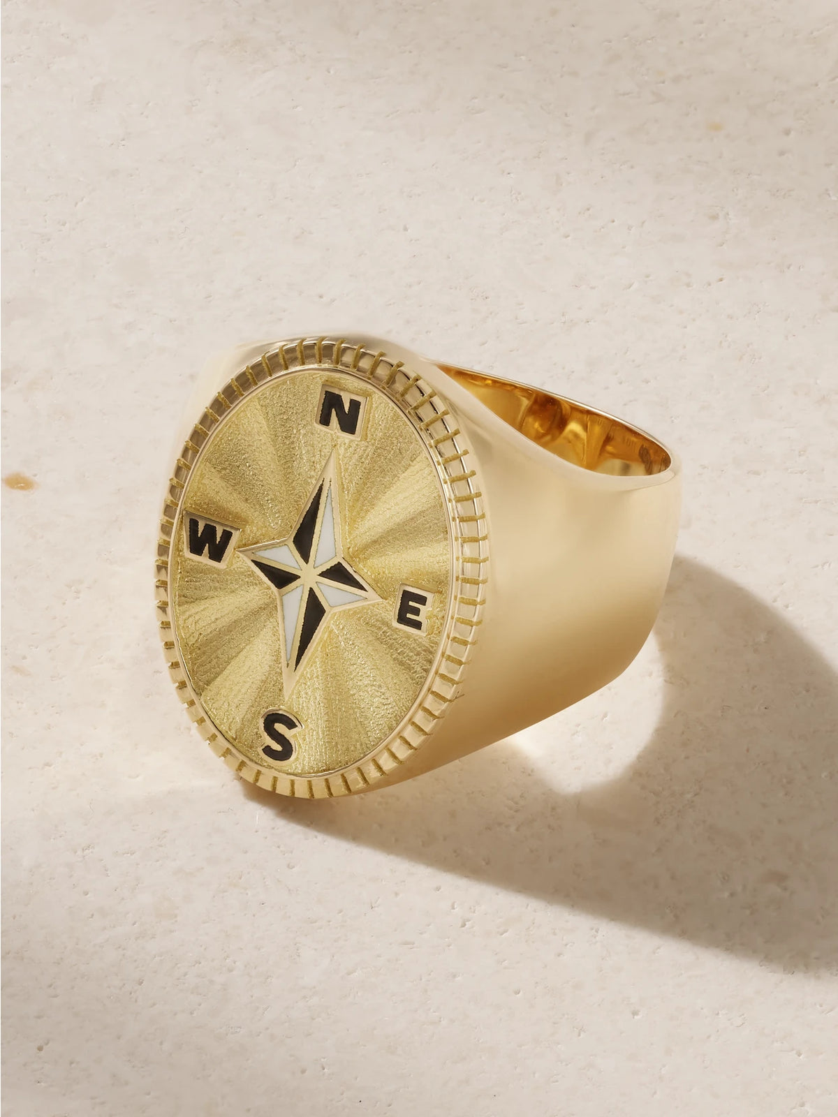 Internal Compass 18-karat Gold And Enamel Signet Ring