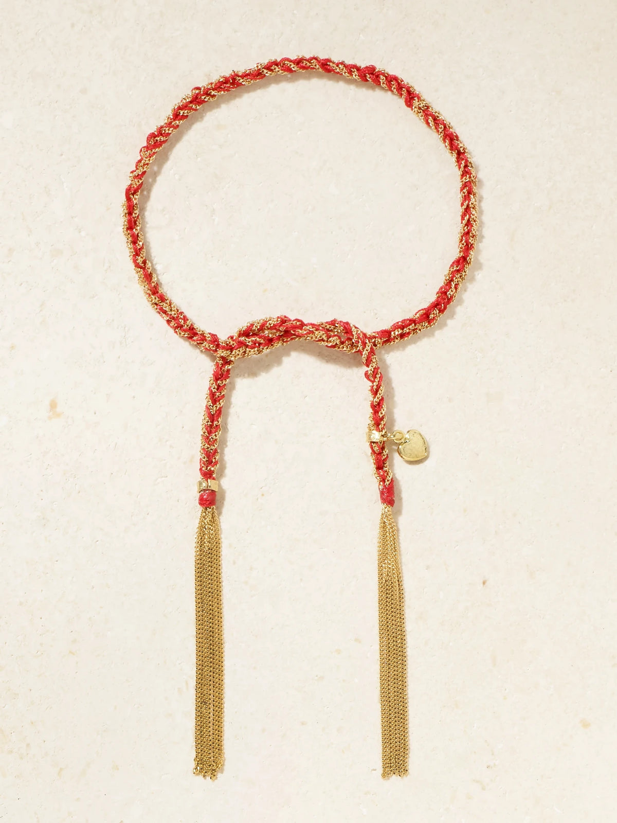 Lucky Love + Heart 18-karat Gold Silk Bracelet