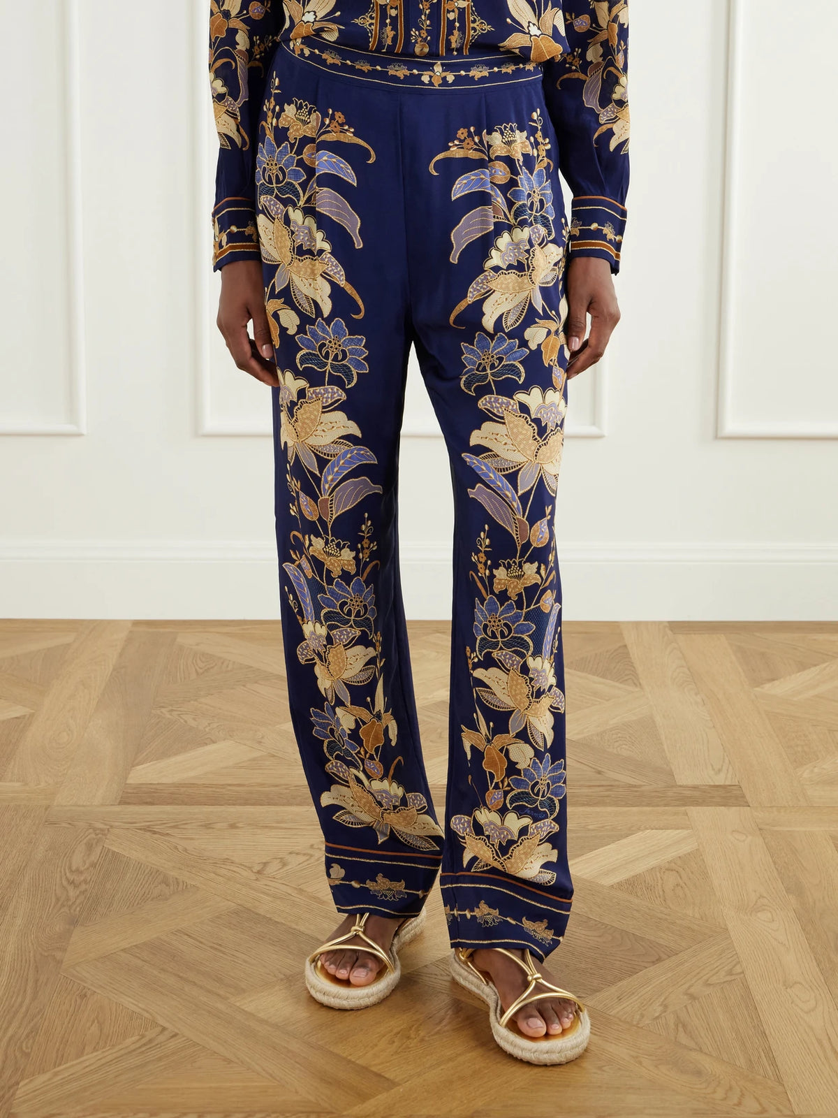 Farm Rio Lara Floral-print Crepe De Chine Wide-leg Pants