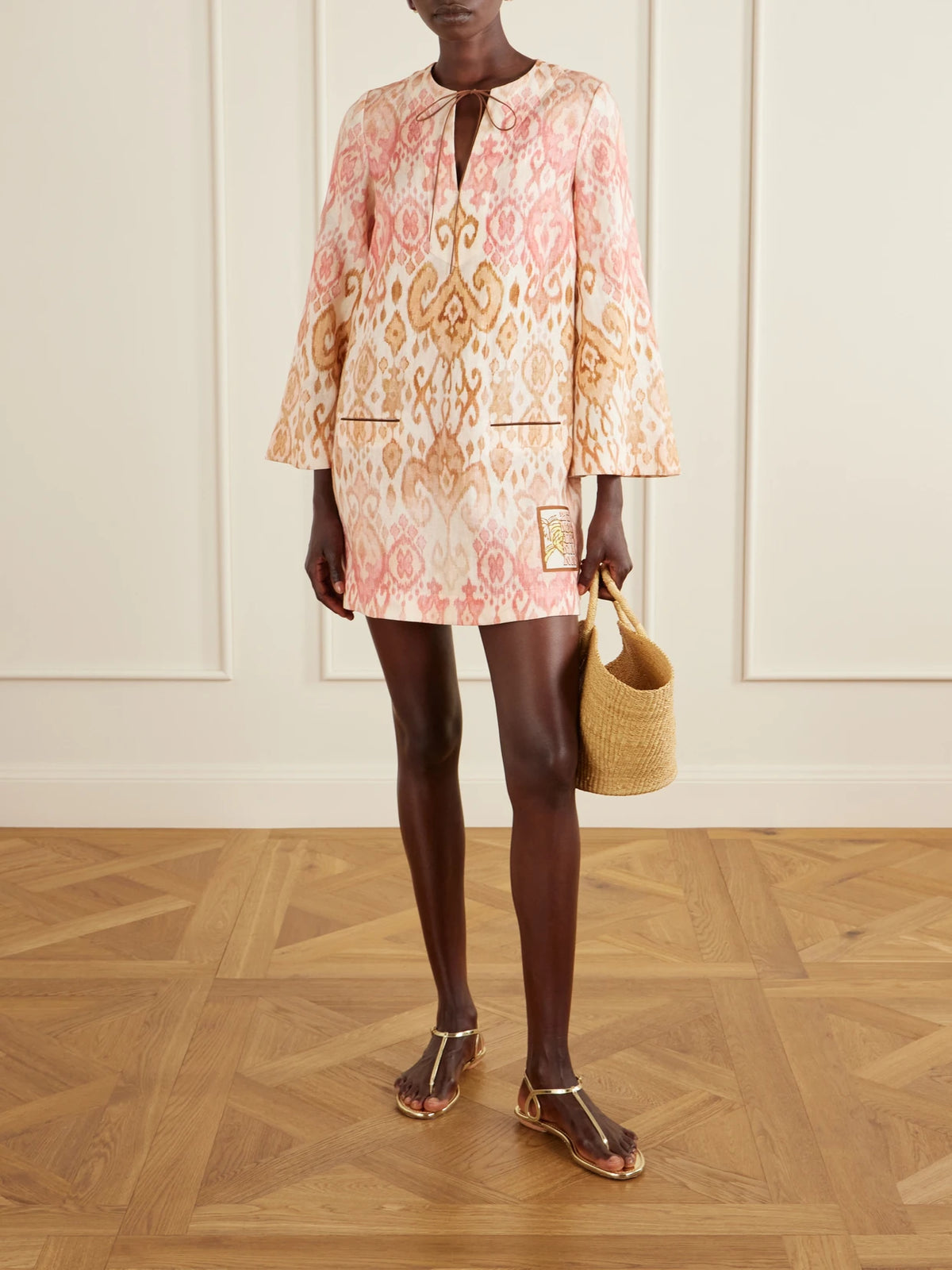 Image of Dresses. Product name - Aster Shift Linen Mini Dress in Pink colour by brand - Zimmermann