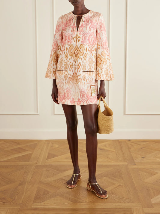 Image of Dresses. Product name - Aster Shift Linen Mini Dress in Pink colour by brand - Zimmermann