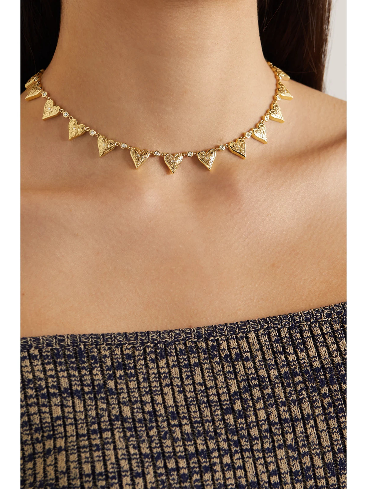 Image of Necklaces. Product name - Southwestern Heart 14-karat Gold Diamond Choker in Multi colour by brand - Marlo Laz
