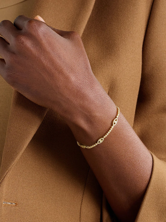 Image of Bracelets. Product name - Evil Eye 18-karat Gold Diamond Tennis Bracelet in Multi colour by brand - Jennifer Meyer