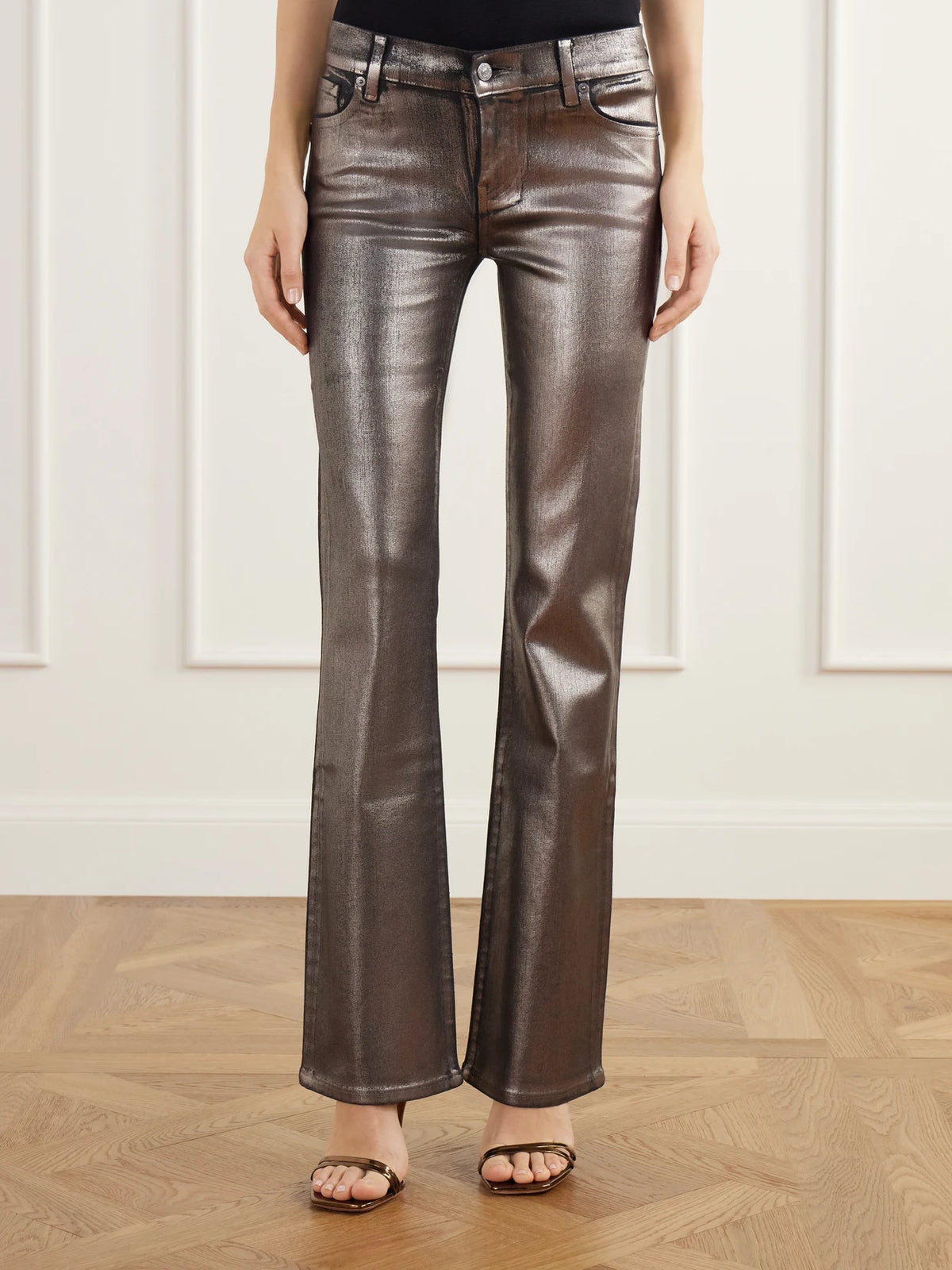 FRAME The Coated Rodeo Low-rise Flared Jeans