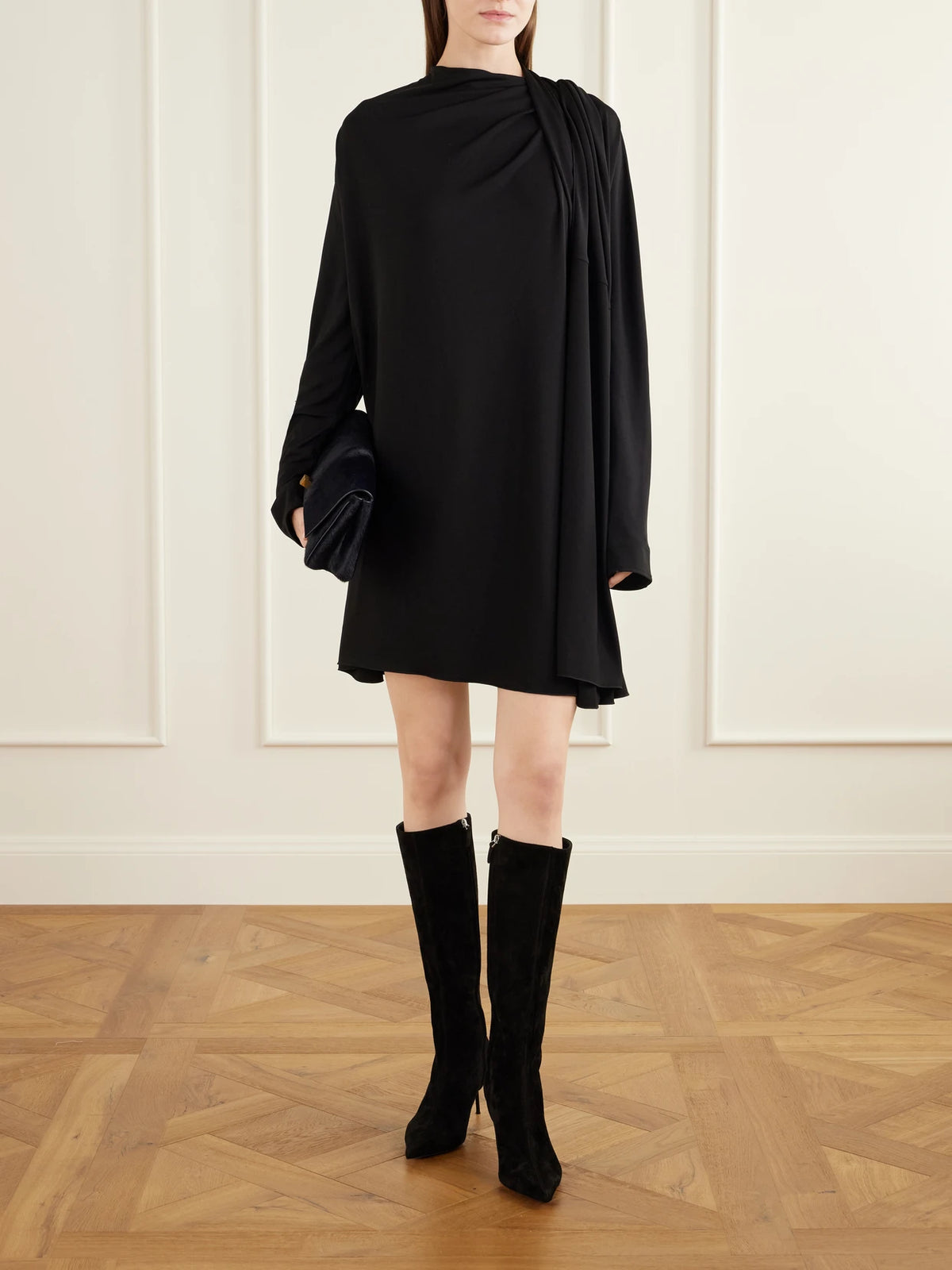 Image of Boots. Product name - Lidia 70 Suede Knee Boots in Black colour by brand - Paris Texas